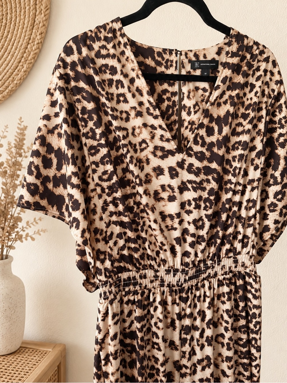 INC International Concepts Leopard-Print Wide-Leg Jumpsuit in Beige and Black - Picture 4 of 6